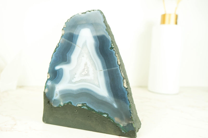 Natural Blue Lace Agate Geode with Calcite Inclusions