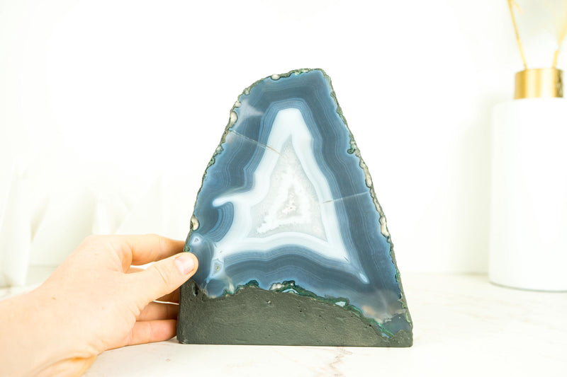 Natural Blue Lace Agate Geode with Calcite Inclusions