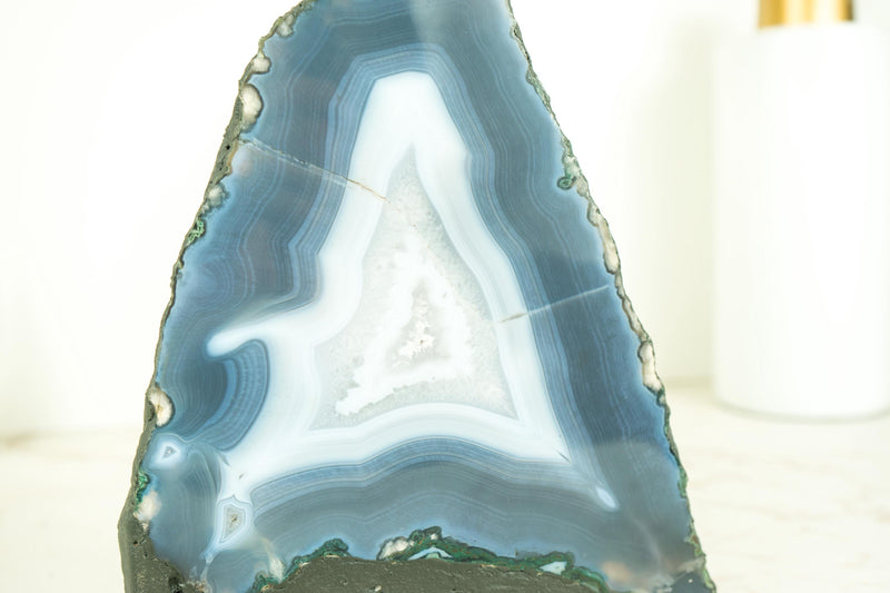 Natural Blue Lace Agate Geode with Calcite Inclusions