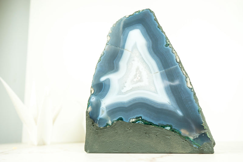 Natural Blue Lace Agate Geode with Calcite Inclusions