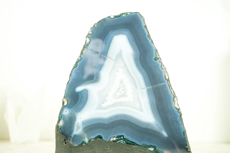 Natural Blue Lace Agate Geode with Calcite Inclusions