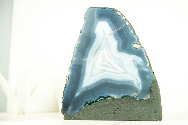 Rare Natural Blue Lace Agate Geode with Calcite Inclusions