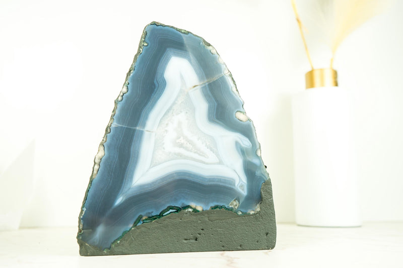 Rare Natural Blue Lace Agate Geode with Calcite Inclusions