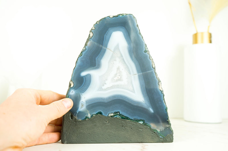 Natural Blue Lace Agate Geode with Calcite Inclusions