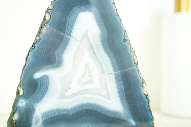 Natural Blue Lace Agate Geode with Calcite Inclusions