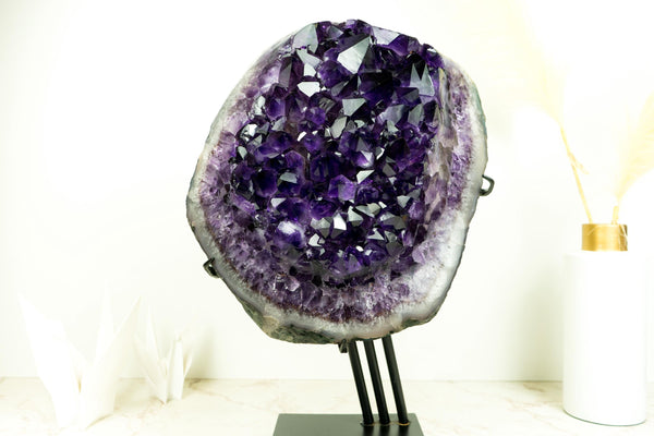 Großer AAA-Amethystcluster mit Traubengelee-Drusen (sibirische Amethystfarbe)