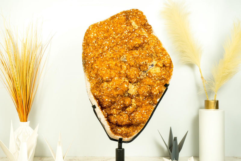 Statement Citrine Cluster Featuring Golden - Orange Druzy and Calcite after Galaxy Citrine Druzy – Collector's Grade, X - Large - 56 Lb. - E2D Crystals & Minerals