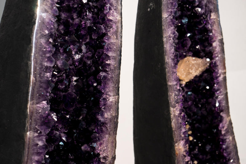 6 Ft Tall Pair of Large Dark Purple Amethyst Geodes with Sparkly Druzy and Calcite Inclusion - E2D Crystals & Minerals