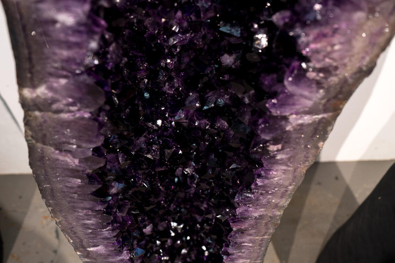 6 Ft Tall Pair of Large Dark Purple Amethyst Geodes with Sparkly Druzy and Calcite Inclusion - E2D Crystals & Minerals