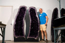 6.3 Ft Tall Pair of Giant Amethyst Geodes with High - Grade Dark Purple Druzy - E2D Crystals & Minerals