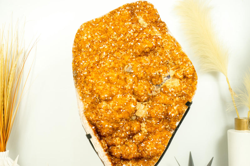 Statement Citrine Cluster Featuring Golden - Orange Druzy and Calcite after Galaxy Citrine Druzy – Collector's Grade, X - Large - 56 Lb. - E2D Crystals & Minerals