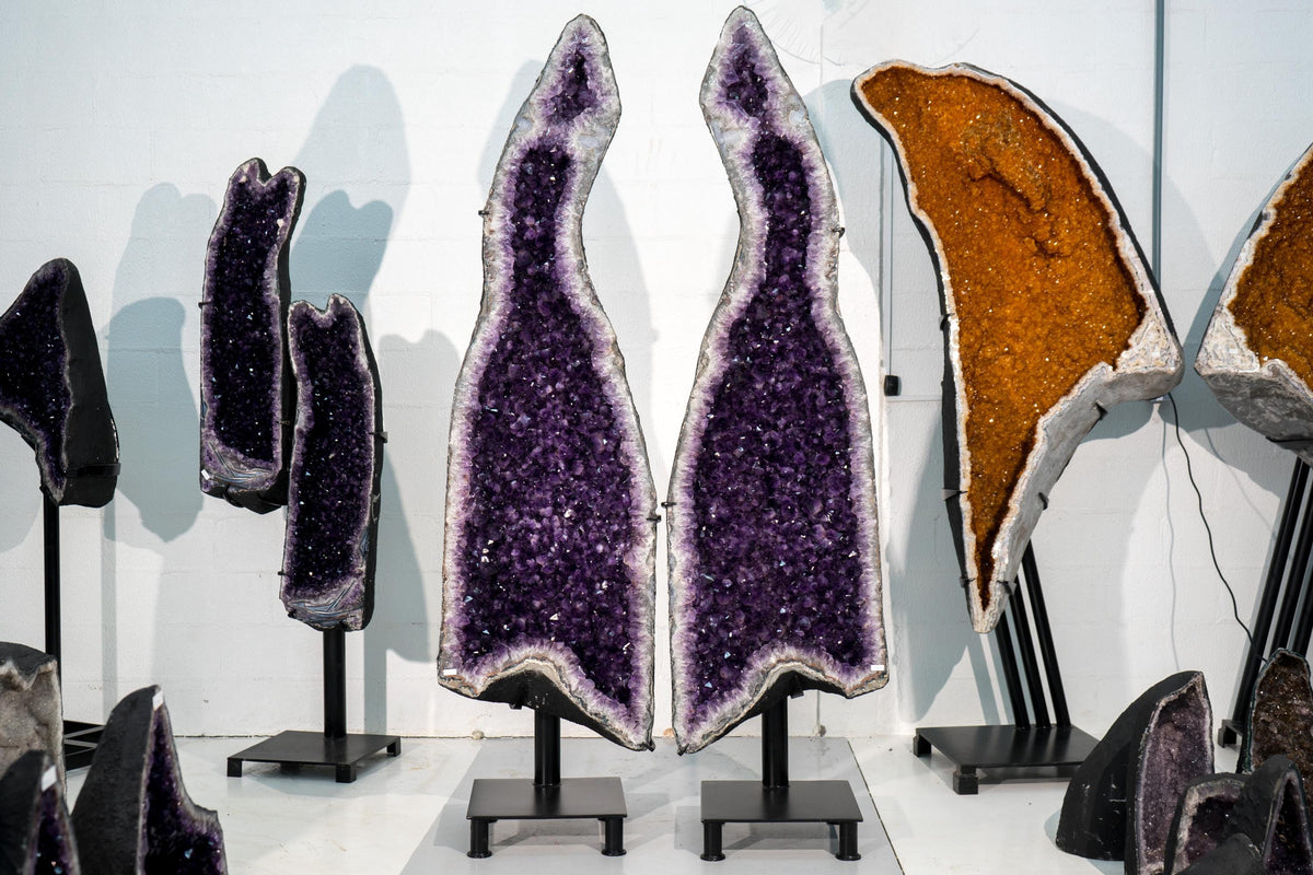 (新品)希少 amethystプレート20.5cm 9 Ft Tall Pair of Giant Amethyst Geodes with High-Grade Dark Purple Am