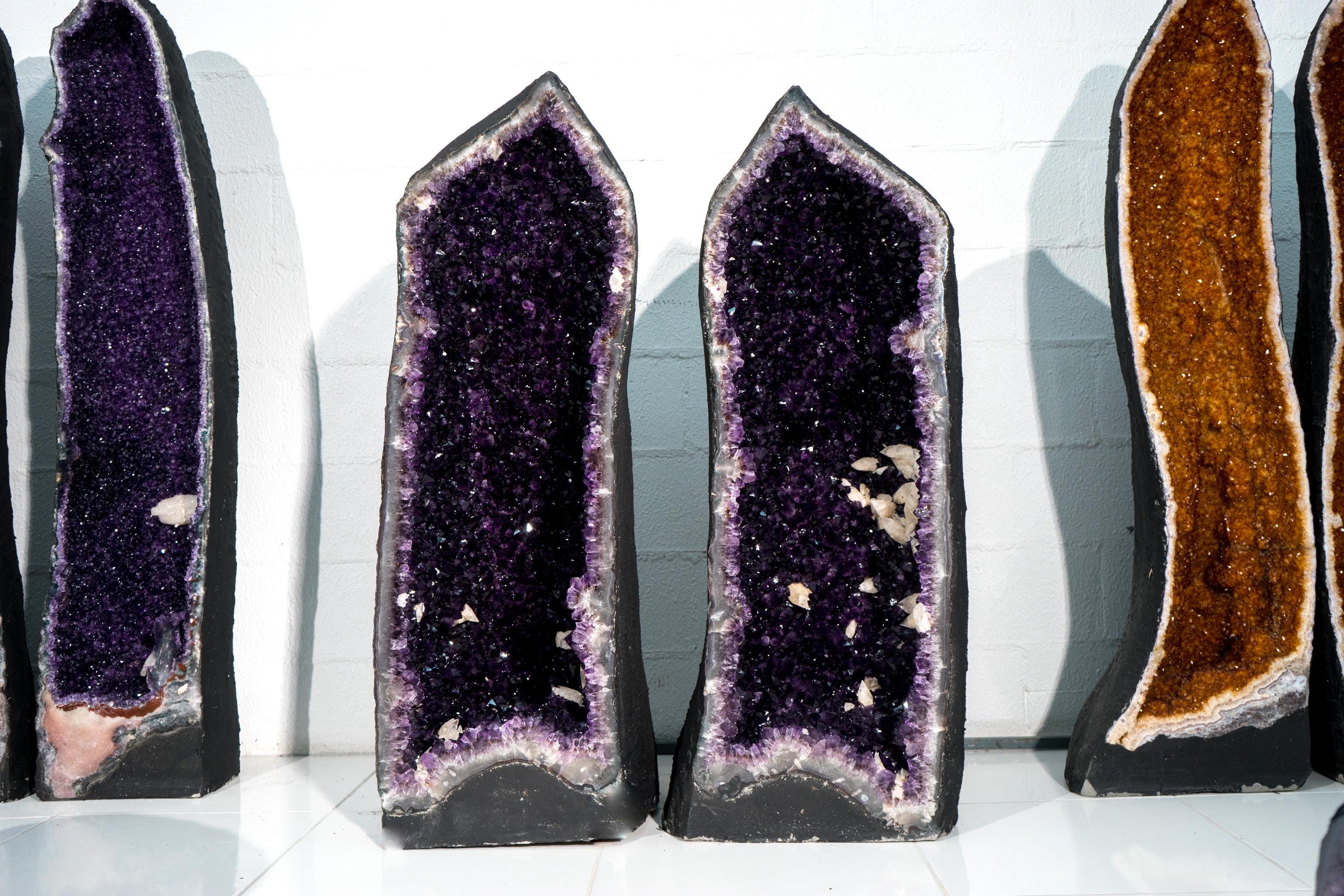 Grape Geode Pair of AAA Grape Jelly Amethyst Geode Cathedrals Crystal Calcite, X-L