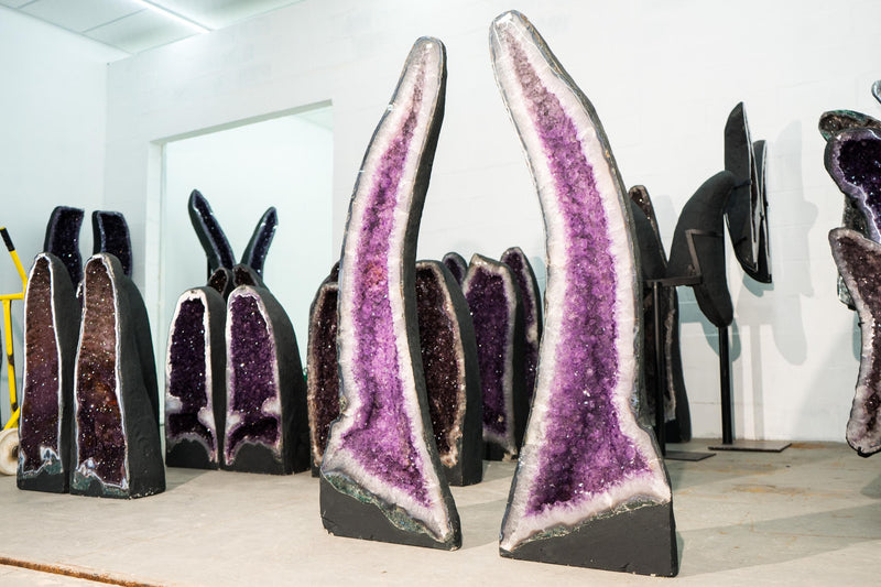 Large Pair of Lavender Amethyst Geode Arched Cathedrals with Sparkly Large Druzy - E2D Crystals & Minerals