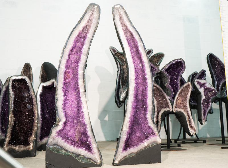 Large Pair of Lavender Amethyst Geode Arched Cathedrals with Sparkly Large Druzy - E2D Crystals & Minerals