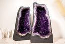 Book - Matching Pair of Rare Large Amethyst Geode Cathedrals – Violet Purple Druzy with Sky - Blue Lace Agate Frame - 50 Kg - 111 lb - E2D Crystals & Minerals