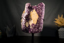 Scalenohedral Gemmy Golden Calcite on Purple Amethyst – 8 - Inch Large - E2D Crystals & Minerals