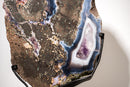 Blue & White Agate with Purple Amethyst Geode in Basalt Slice - E2D Crystals & Minerals