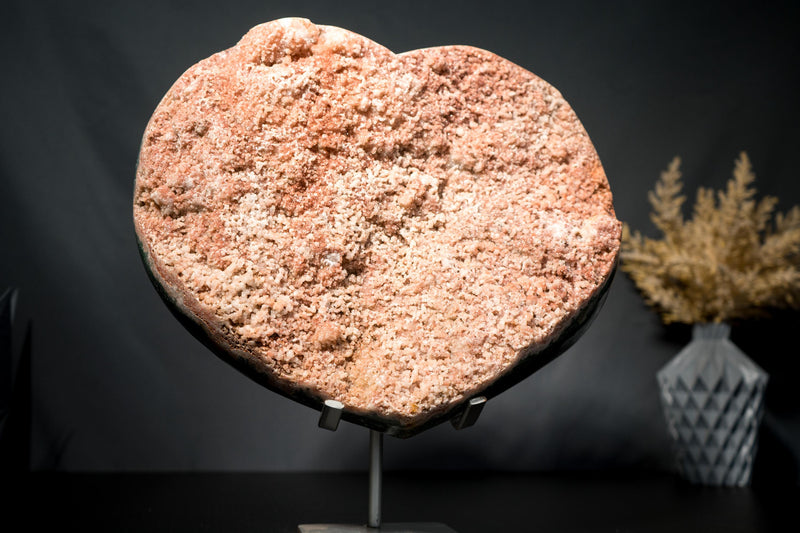 X - Large Pink Amethyst Heart with Green Jasper and Galaxy Druzy on Stand - E2D Crystals & Minerals