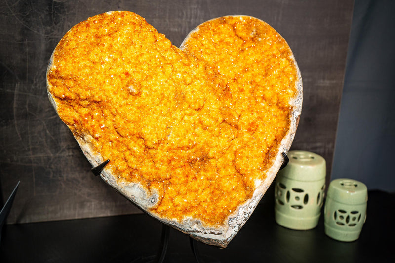 X - Large 22" Golden - Yellow Citrine Heart with Galaxy Druzy - E2D Crystals & Minerals