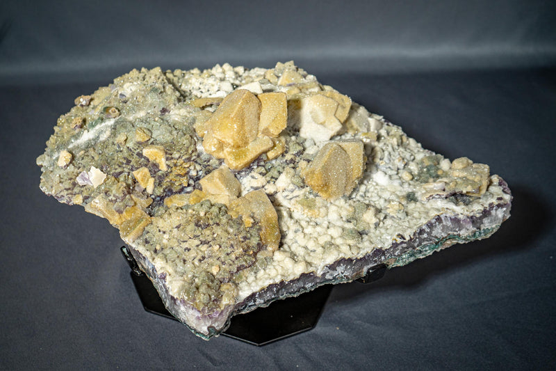 Rare Natural Sugar Amethyst Cluster Plate with Cubic Calcite & Zeolite Inclusions - E2D Crystals & Minerals