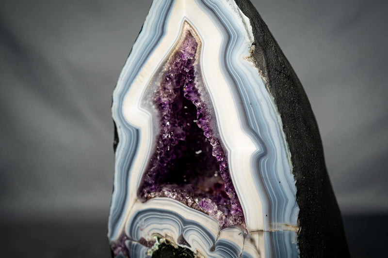 Rare Natural White & Blue Lace Agate Geode with Purple Amethyst Interior - E2D Crystals & Minerals