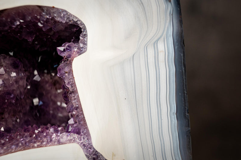 Collection - Grade White Lace Agate Geode with Violet Druzy Cave – Polished, Rare Brazilian Specimen, 7.0 Kg - 15.3 lb - E2D Crystals & Minerals