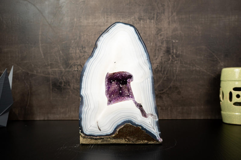 Collection - Grade White Lace Agate Geode with Violet Druzy Cave – Polished, Rare Brazilian Specimen, 7.0 Kg - 15.3 lb - E2D Crystals & Minerals