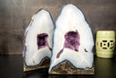 Collection - Grade Pair of White Lace Agate Geodes with Violet Druzy Cave – Polished, Rare Brazilian Specimens, 7.0 Kg - 15.3 lb - E2D Crystals & Minerals