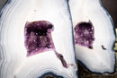 Collection - Grade Pair of White Lace Agate Geodes with Violet Druzy Cave – Polished, Rare Brazilian Specimens, 7.0 Kg - 15.3 lb - E2D Crystals & Minerals