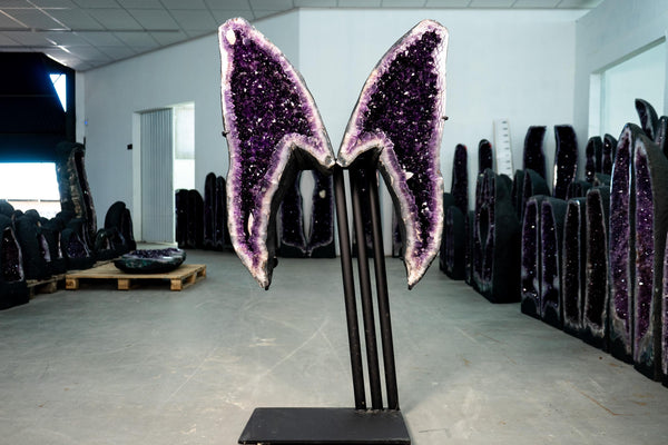 Beautiful Large Grape Jelly Purple Amethyst Geode Wings: Symmetrical Butterfly Shaped Geodes of Super - Extra Grade - 4.4 Ft. Tall, 210 Lb. - E2D Crystals & Minerals