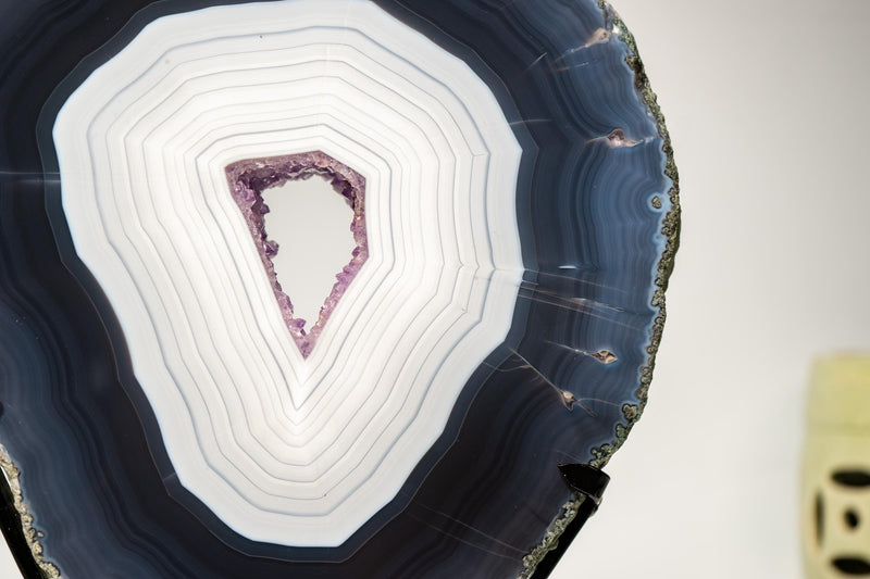 Gorgeous Dark Blue & White Lace Agate Geode – Striped Laces and Purple Druzy Interior, Intact Gallery - Grade Specimen - 5.5 Kg - 12.0 lb - E2D Crystals & Minerals