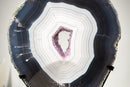Gorgeous Dark Blue & White Lace Agate Geode – Striped Laces and Purple Druzy Interior, Intact Gallery - Grade Specimen - 5.5 Kg - 12.0 lb - E2D Crystals & Minerals