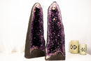 Pair of Large AAA - Grade Dark Purple Amethyst Geodes with Sparkling Druzy and Unique Calcite Crystal – Symmetrical Statement Décor, 25" Tall - E2D Crystals & Minerals