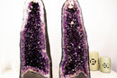 Pair of Large AAA - Grade Dark Purple Amethyst Geodes with Sparkling Druzy and Unique Calcite Crystal – Symmetrical Statement Décor, 25" Tall - E2D Crystals & Minerals