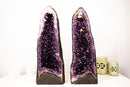 Pair of Large AAA - Grade Dark Purple Amethyst Geodes with Sparkling Druzy and Unique Calcite Crystal – Symmetrical Statement Décor, 25" Tall - E2D Crystals & Minerals