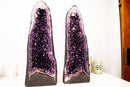 Pair of Large AAA - Grade Dark Purple Amethyst Geodes with Sparkling Druzy and Unique Calcite Crystal – Symmetrical Statement Décor, 25" Tall - E2D Crystals & Minerals