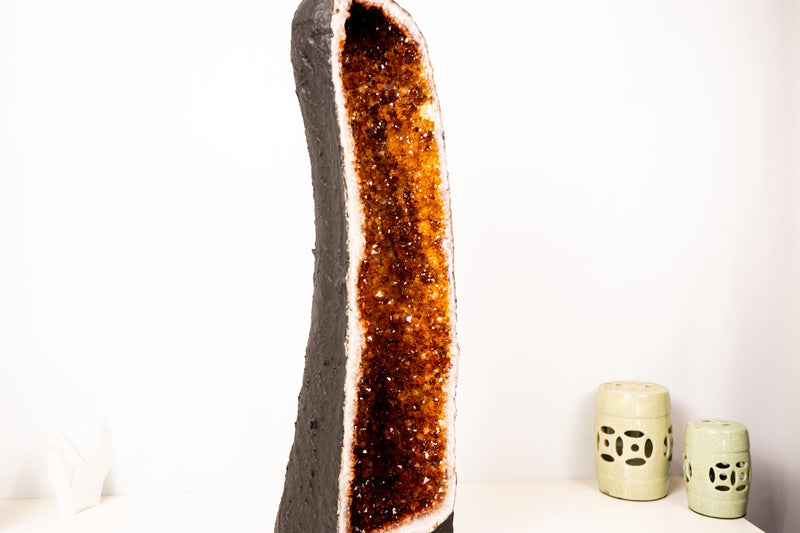 Large Madeira Citrine Geode Cathedral with Sparkly Deep Orange Druzy – Statement Display Specimen 28 in Tall, 49 lb - E2D Crystals & Minerals