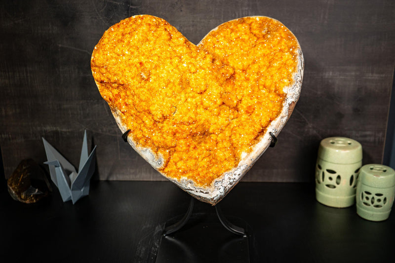 X - Large 22" Golden - Yellow Citrine Heart with Galaxy Druzy - E2D Crystals & Minerals
