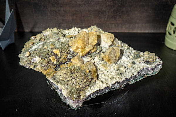 Rare Natural Sugar Amethyst Cluster Plate with Cubic Calcite & Zeolite Inclusions - E2D Crystals & Minerals
