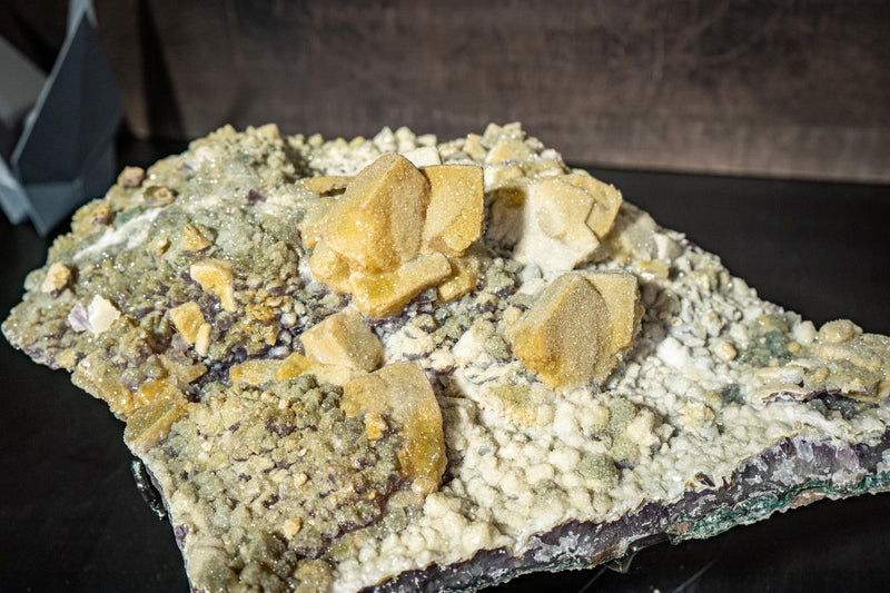 Rare Natural Sugar Amethyst Cluster Plate with Cubic Calcite & Zeolite Inclusions - E2D Crystals & Minerals