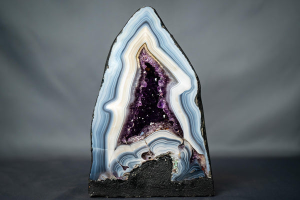 White & Blue Lace Agate Geode with Purple Amethyst Druzy - E2D Crystals & Minerals