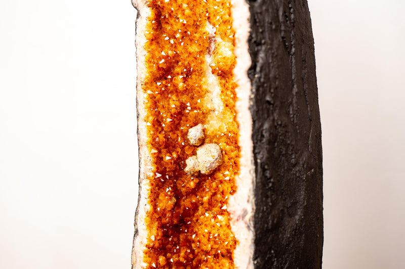 Sculptural 3.7 Ft Large Citrine Geode with Sparkly Golden - Orange Druzy & Calcite Inclusions (126 lbs.) - E2D Crystals & Minerals