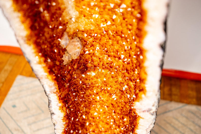 Sculptural 3.7 Ft Large Citrine Geode with Sparkly Golden - Orange Druzy & Calcite Inclusions (126 lbs.) - E2D Crystals & Minerals