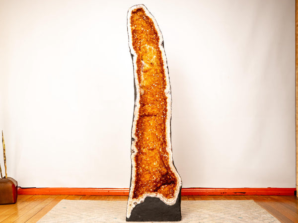Sculptural 3.7 Ft Large Citrine Geode with Sparkly Golden - Orange Druzy & Calcite Inclusions (126 lbs.) - E2D Crystals & Minerals