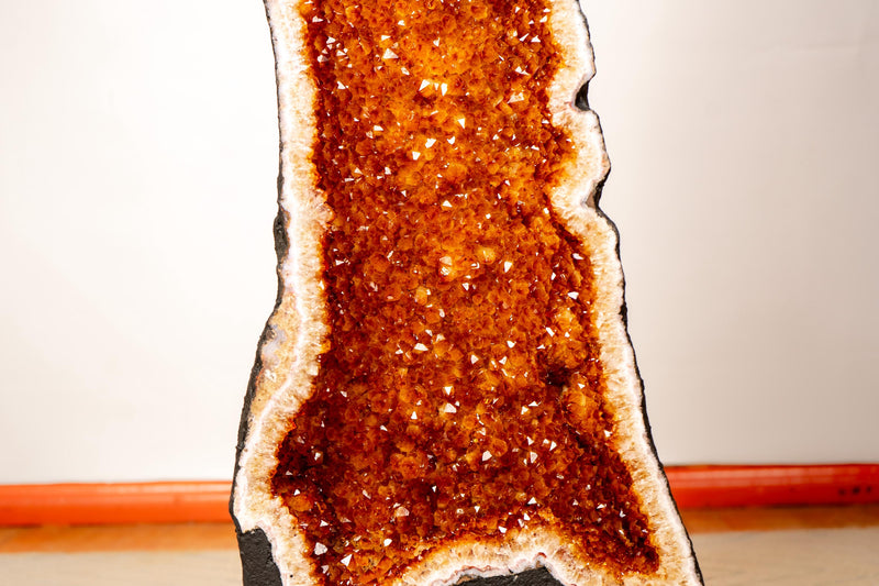 3.6 Ft Large Citrine Geode Cathedral with Sparkly Golden - Orange Druzy & Calcite Inclusions (116 lbs.), Slim and Tall Format - E2D Crystals & Minerals