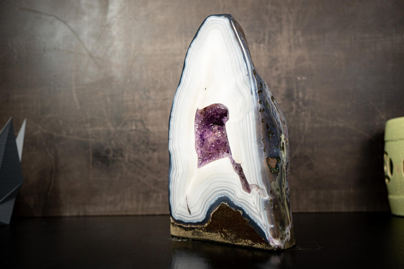 Collection - Grade White Lace Agate Geode with Violet Druzy Cave – Polished, Rare Brazilian Specimen, 7.0 Kg - 15.3 lb - E2D Crystals & Minerals