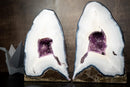 Collection - Grade Pair of White Lace Agate Geodes with Violet Druzy Cave – Polished, Rare Brazilian Specimens, 7.0 Kg - 15.3 lb - E2D Crystals & Minerals