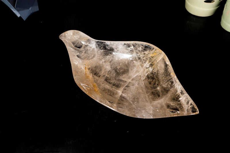 Hand - Carved Smoky Quartz Crystal Bowl – Genuine Quartz Centerpiece for Table, Altar, or Fruit Display - 20" x 8.2" - E2D Crystals & Minerals