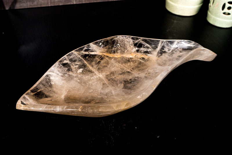 Hand - Carved Smoky Quartz Crystal Bowl – Genuine Quartz Centerpiece for Table, Altar, or Fruit Display - 20" x 8.2" - E2D Crystals & Minerals